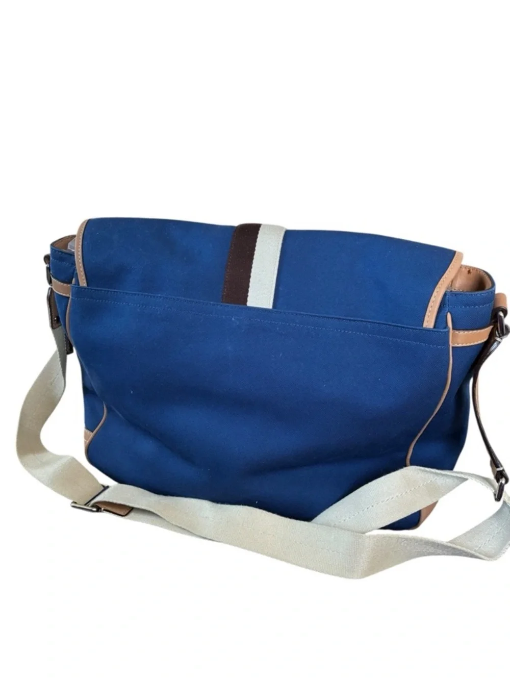 Blue Canvas Messenger Bag with Tan Trim - Picture 2 of 12